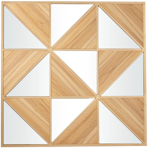 Litton Lane 36 in. x 36 in. Wood Light Brown Triangle Mirrored Geometric Wall Decor