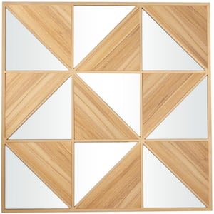 Wood Light Brown Triangle Mirrored Geometric Wall Decor