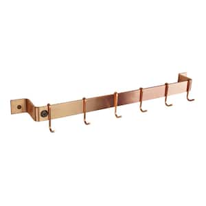 Handcrafted 36 in. Brushed Copper Easy Mount Wall Rack with 6-Hooks