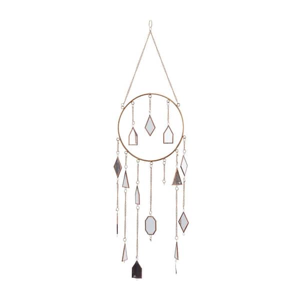Litton Lane 38 in. Brass Metal Geometric Indoor Outdoor Windchime with Hanging Mirrors