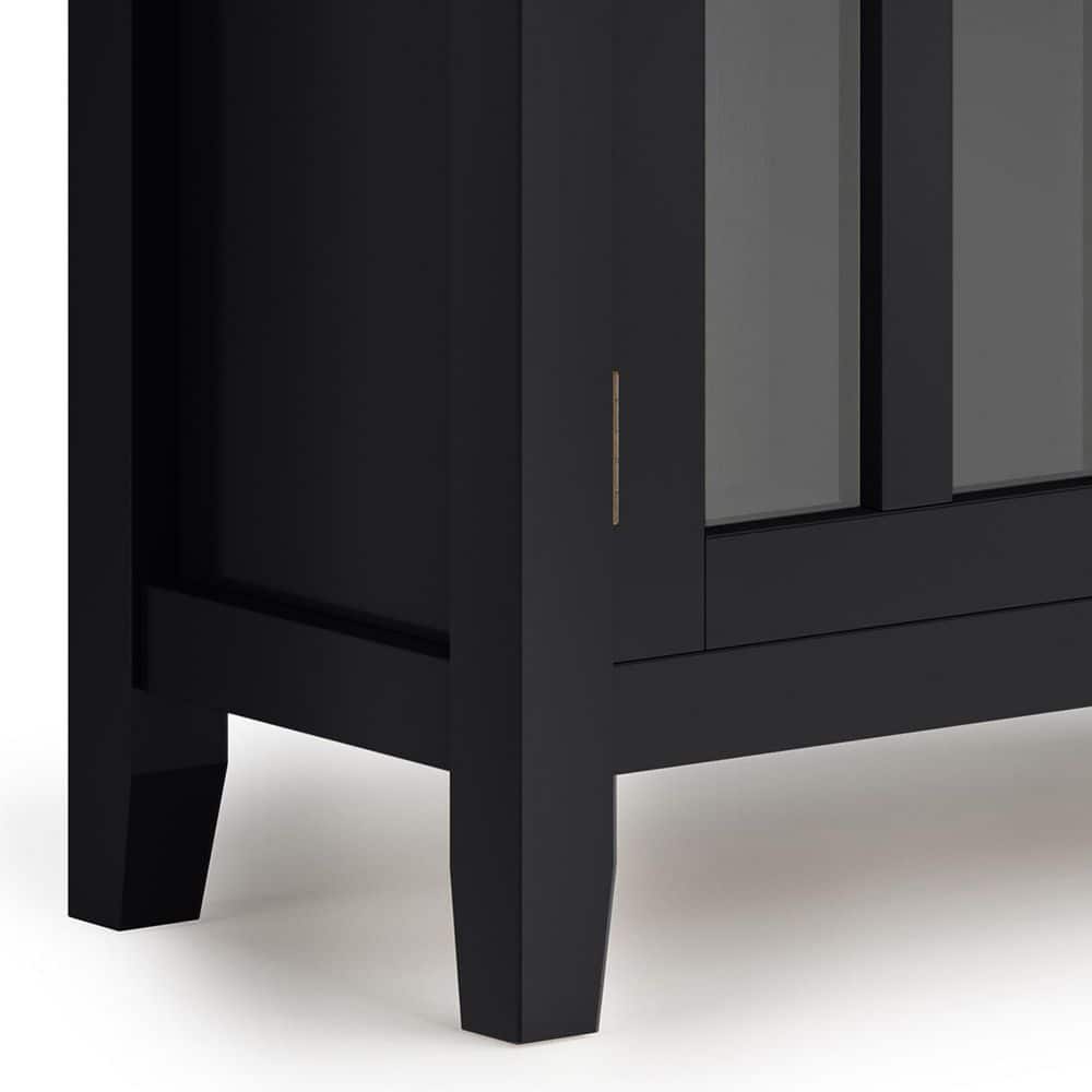 Artisan Black Solid Wood Low Storage Cabinet with Adjustable Shelves