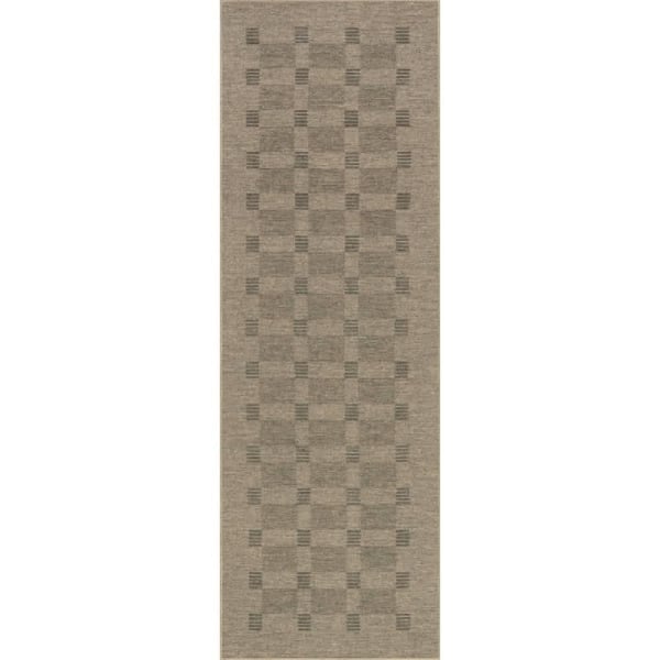 Nate Berkus x Rugs Walker Modern Checkered Washable Brown 3 ft. x 8 ft. Indoor Runner Rug