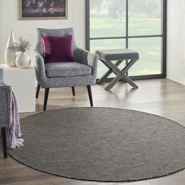 Positano Charcoal 6 ft. x 6 ft. Round Solid Modern Indoor/Outdoor Patio Area Rug