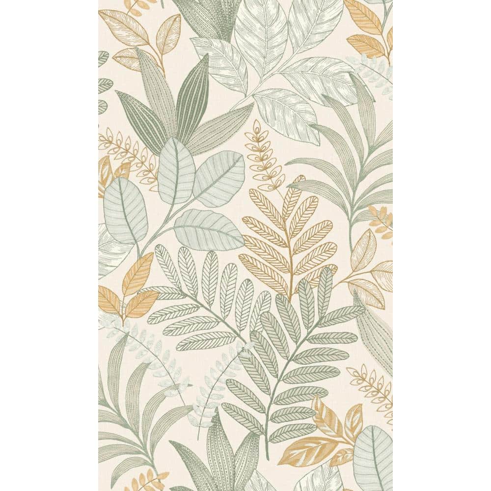 Moss Green Minimalist Leaves Non-Pasted Wallpaper