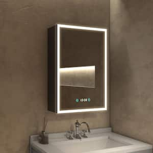 20 in. W x 28 in. H Black Rectangular Aluminum RGB LED Light Surface Mount Medicine Cabinet with Mirror, Left Hinge