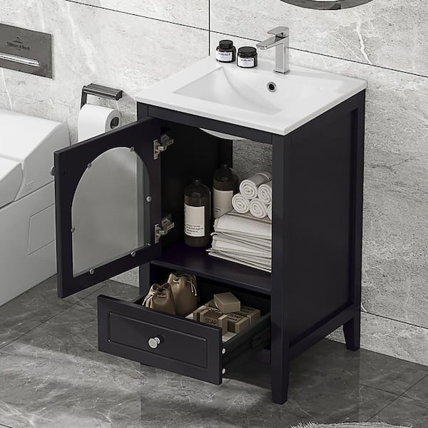 20 in. W x 18.3 in. D x 34 in. H Single Sink Freestanding Bath Vanity in Black with White Ceramic Top