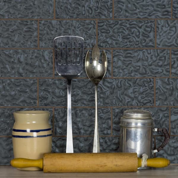 Metallics 3 in. x 6 in. Textured Gray Glossy Glass Subway Wall Tile (6 sq. ft./Case)