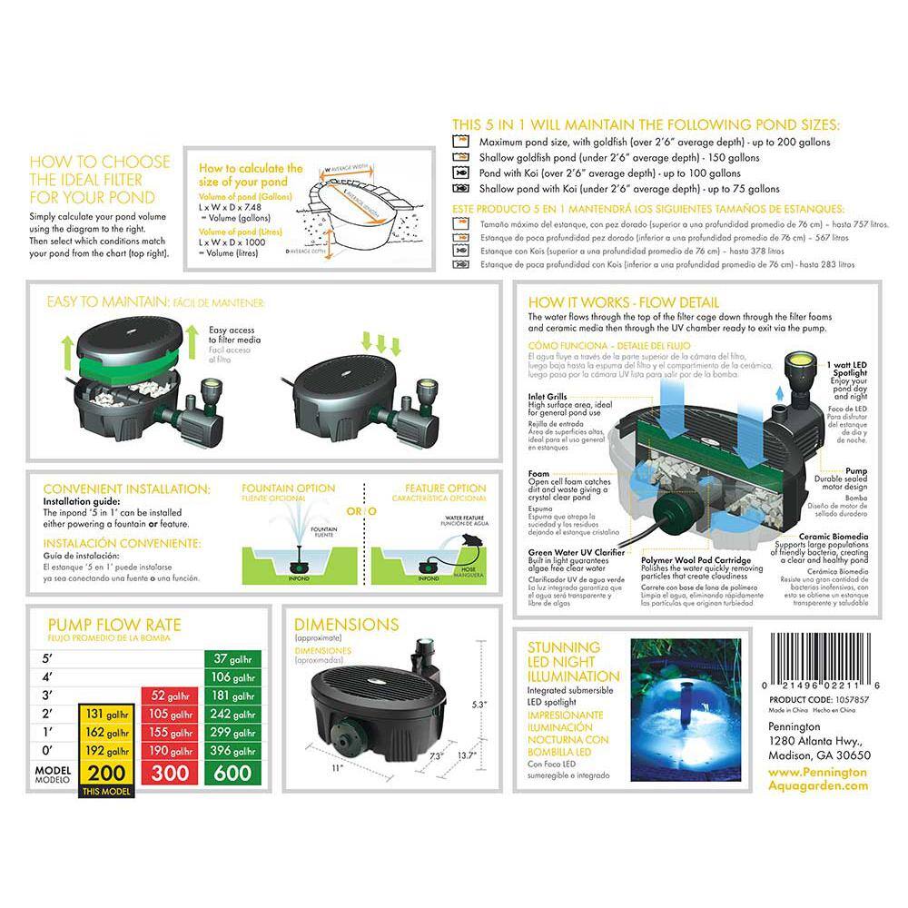 Pennington Aqua Garden 192-GPH Black Electric Submersible Pond Pump Kit