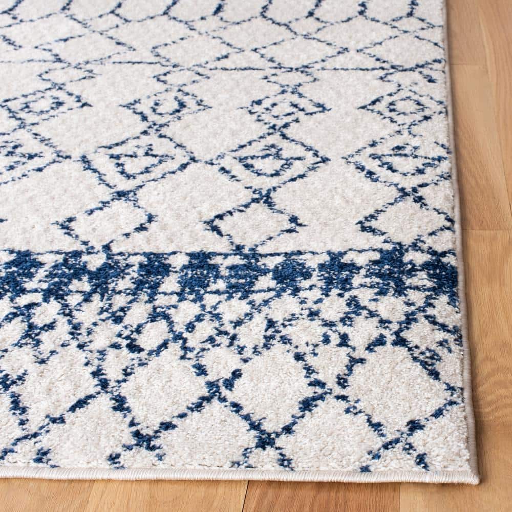 Ivory and Navy Moroccan Geometric 4' x 6' Area Rug