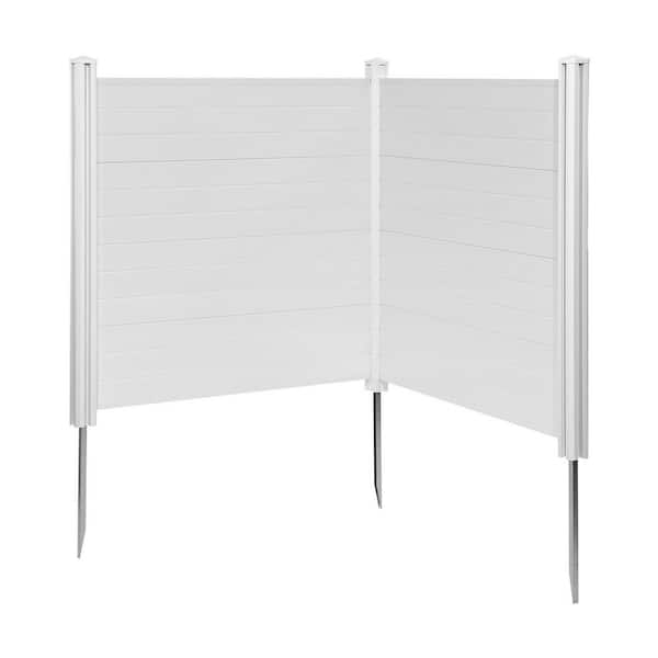 2 Panels Outdoor Privacy Screen, 50 x 3.15 in. White Plastic Privacy 2-Pack Air Conditioner Fence 27.6 in. Ground Stakes