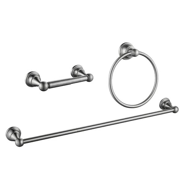 Forious pro 3 -Piece Bath Hardware Set with Towel Bar, Towel Ring, Toilet Paper Holder Bathroom Wall Mounted in Brushed Nickel