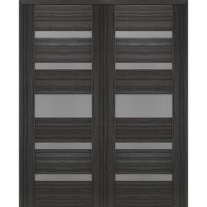 Gina 36 in. x 84 in. Solid Core Both Active 5-Lite Frosted Glass Gray Oak Wood Composite Double Prehung Interior Door