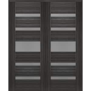 Gina 48 in. x 84 in. Solid Core Both Active 5-Lite Frosted Glass Gray Oak Wood Composite Double Prehung Interior Door
