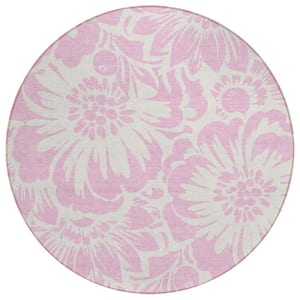 Chantille ACN551 Pink 8 ft. x 8 ft. Round Machine Washable Indoor/Outdoor Geometric Area Rug