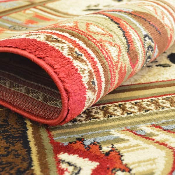 Hearthside Woodlands Bear Red 5 ft. Lodge Round Area Rug