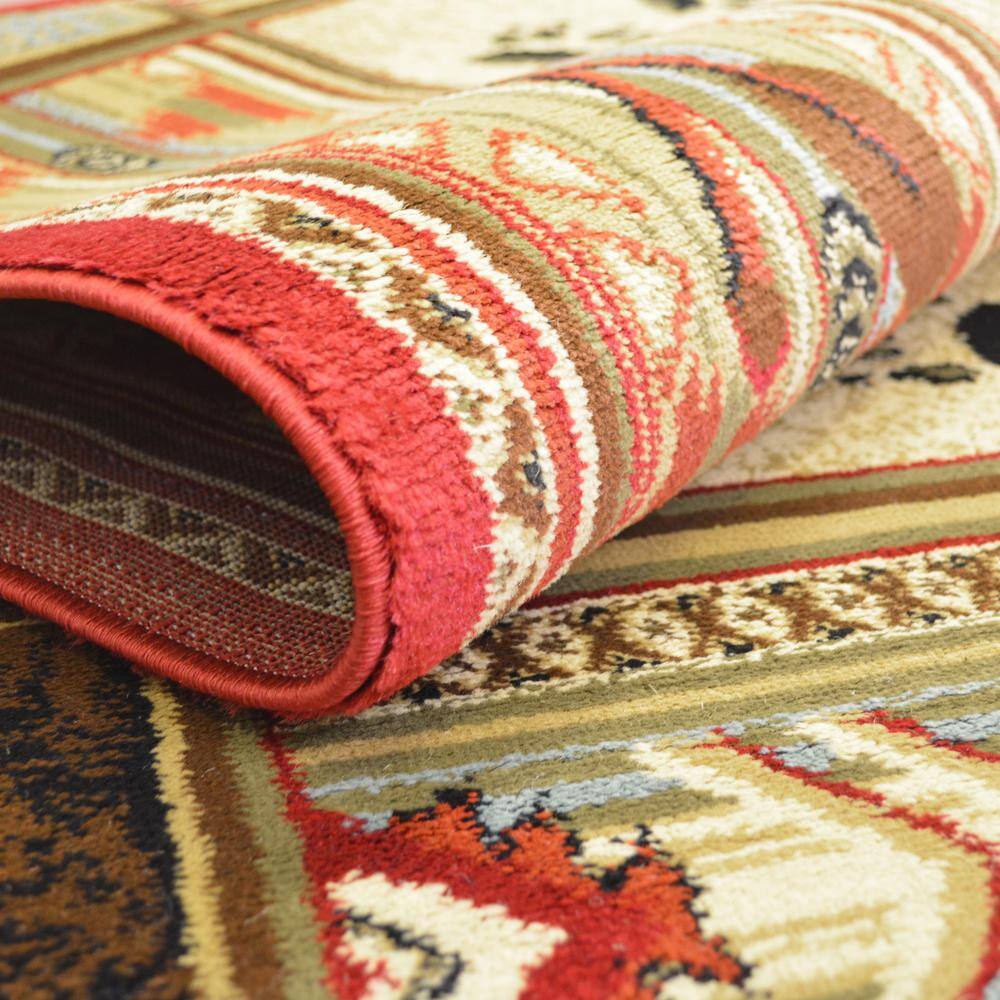 Hearthside Woodlands Bear Red and Beige Rustic Area Rug