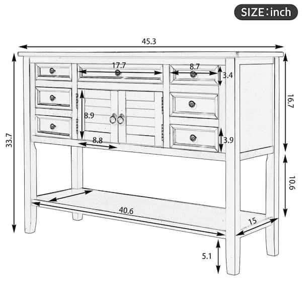 Anbazar 45 3 In White Wood Rectangle Console Table With 7 Drawers 1 Cabinet And 1 Shelf Weight Capacity 150 Lb Ff10 A
