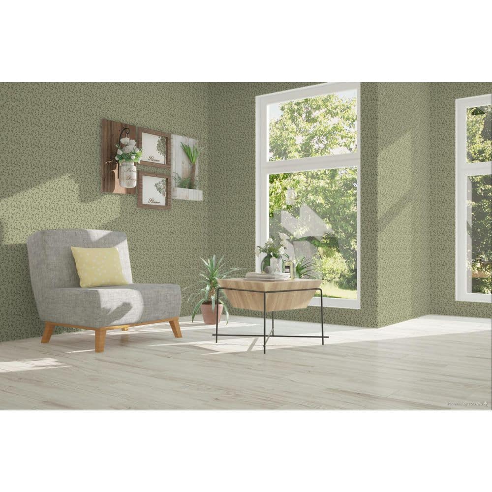 Green Matte Finish Non-Pasted Floral Wallpaper Roll