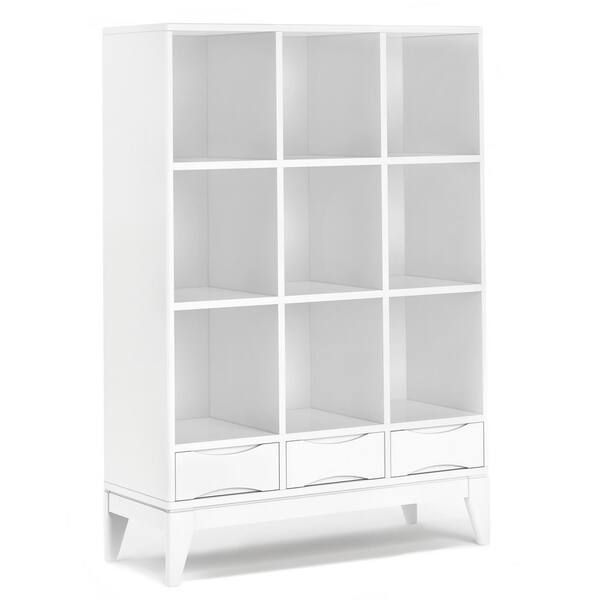 Simpli Home Harper 42 in. W White Solid Hardwood 9Shelf Cube Storage with Drawers AXCHRP07WH