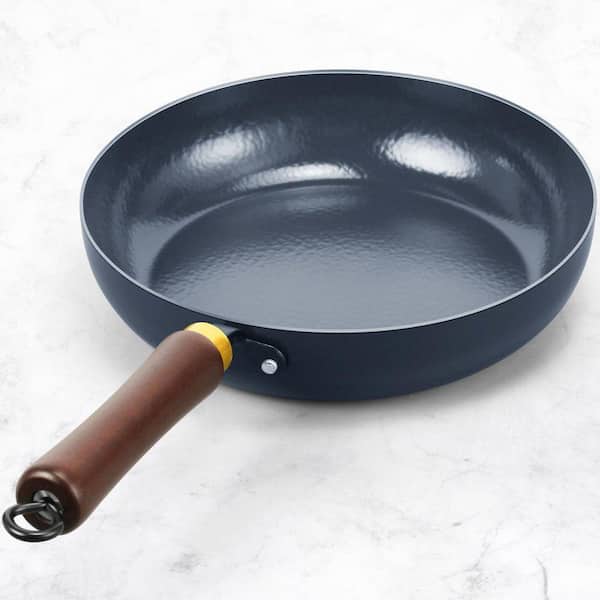 11 in. Enameled Carbon Steel Nonstick Frying Pan Skillet with Stay-Cool Wooden Handle for All Stovetops
