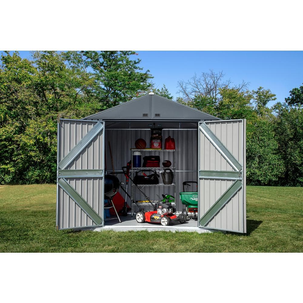 Elite 8' x 6' Gray Steel Storage Shed with Swing Doors