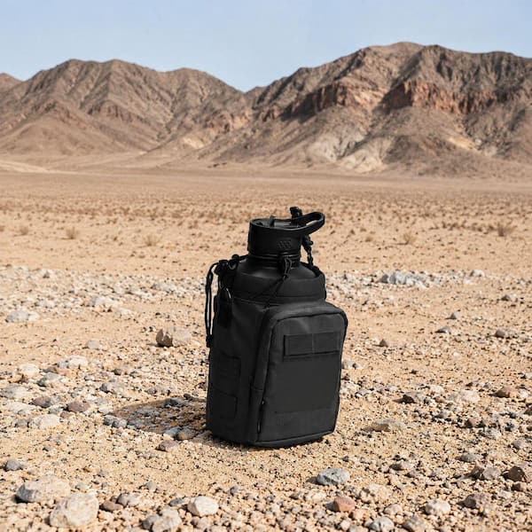 Anqtovp 32 64 128 oz. Black Multi-Function Tactical Water Bottle
