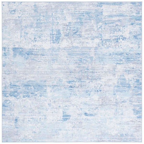 Malibu Gray/Light Blue 6 ft. x 6 ft. Machine Washable Patchy Abstract Square Area Rug