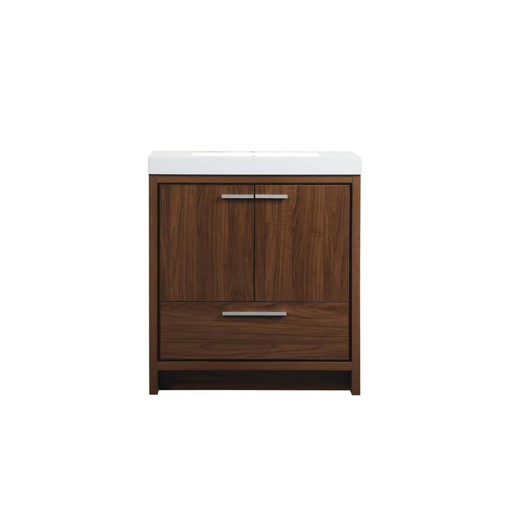 Simply Living 30 in. Single Bathroom Vanity in Walnut with Resin Vanity Top