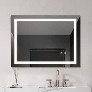 32 in. W x 24 in. H Small Rectangular Steel Framed Dimmable Wall Bathroom Vanity Mirror in White