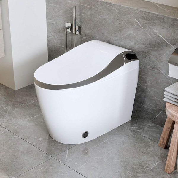Smart 1-Piece Toilet with Automatic Lid, Heated Seat, Bidet Functions, and Multi-Flush Options in White