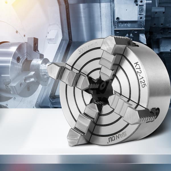 K72-125 Lathe Chuck 5 in. 4-Jaw, Lathe Chuck Independent Reversible Jaw, Metal Lathe Chuck Turning Machine Accessories