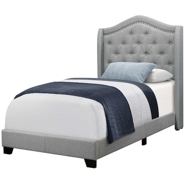 Homeroots Jasmine Gray Twin Bed With, Upholstered Twin Bed Frame