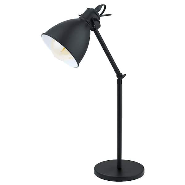 Eglo Priddy 6.18 in. W x 17 in. H 1-Light Black Desk Lamp with Black/White Metal Shade and Adjustable Lamp Head