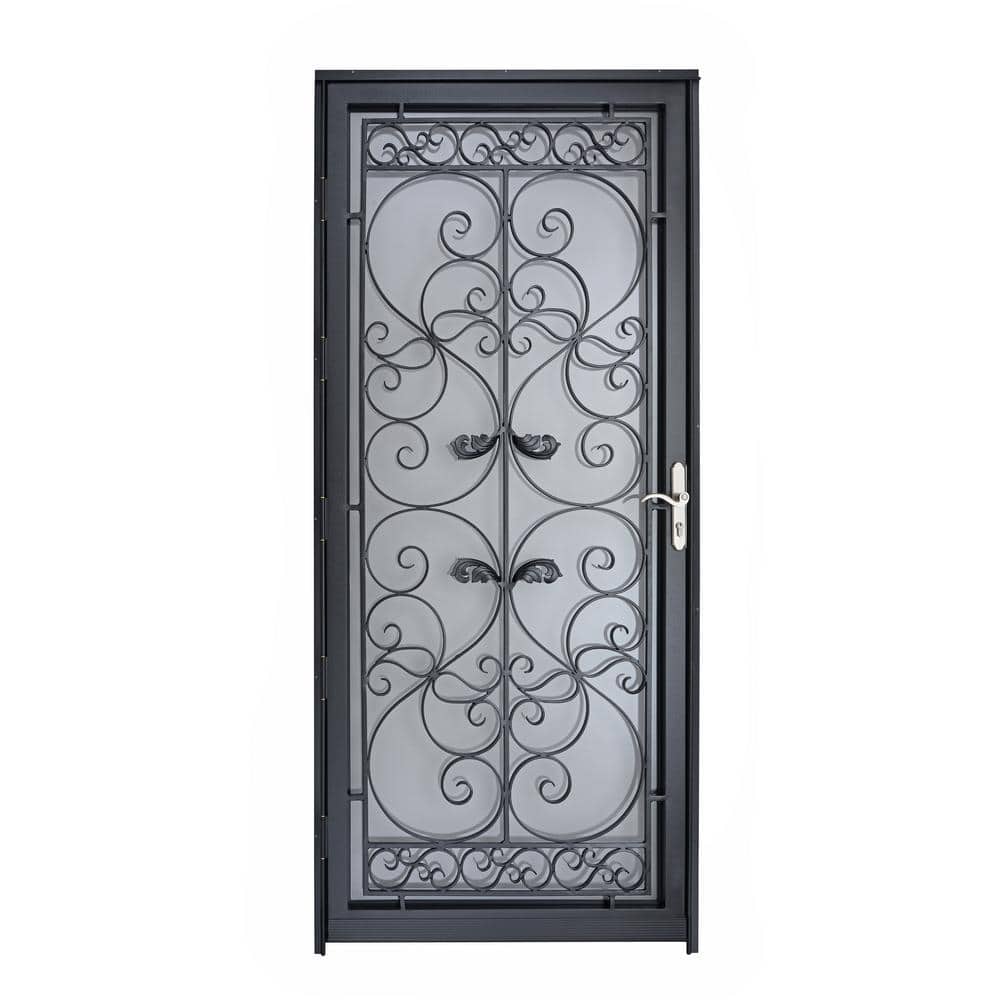 Grisham Naples 36 in. x 80 in. Black Full View Wrought Iron Security Storm Door with Reversible Hinging 37021 - The Home Depot