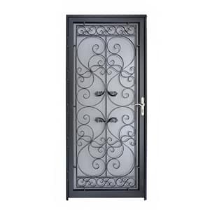 Naples 36 in. x 80 in. Black Full View Wrought Iron Security Storm Door with Reversible Hinging