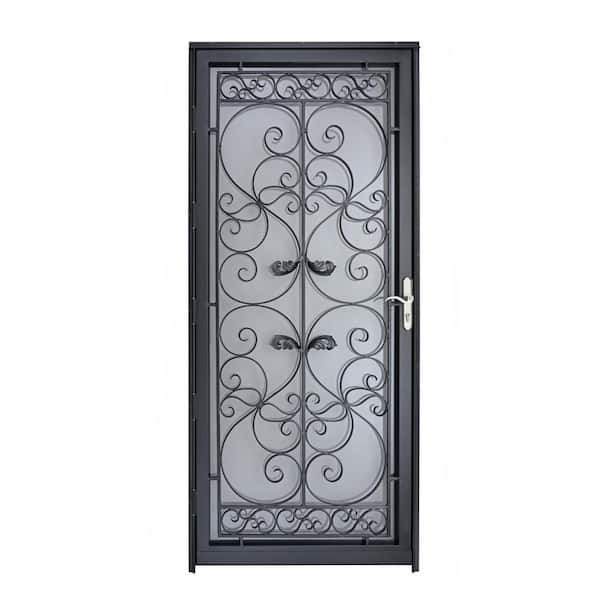 Grisham Naples 36 in. x 80 in. Black Full View Wrought Iron Security Storm Door with Reversible Hinging
