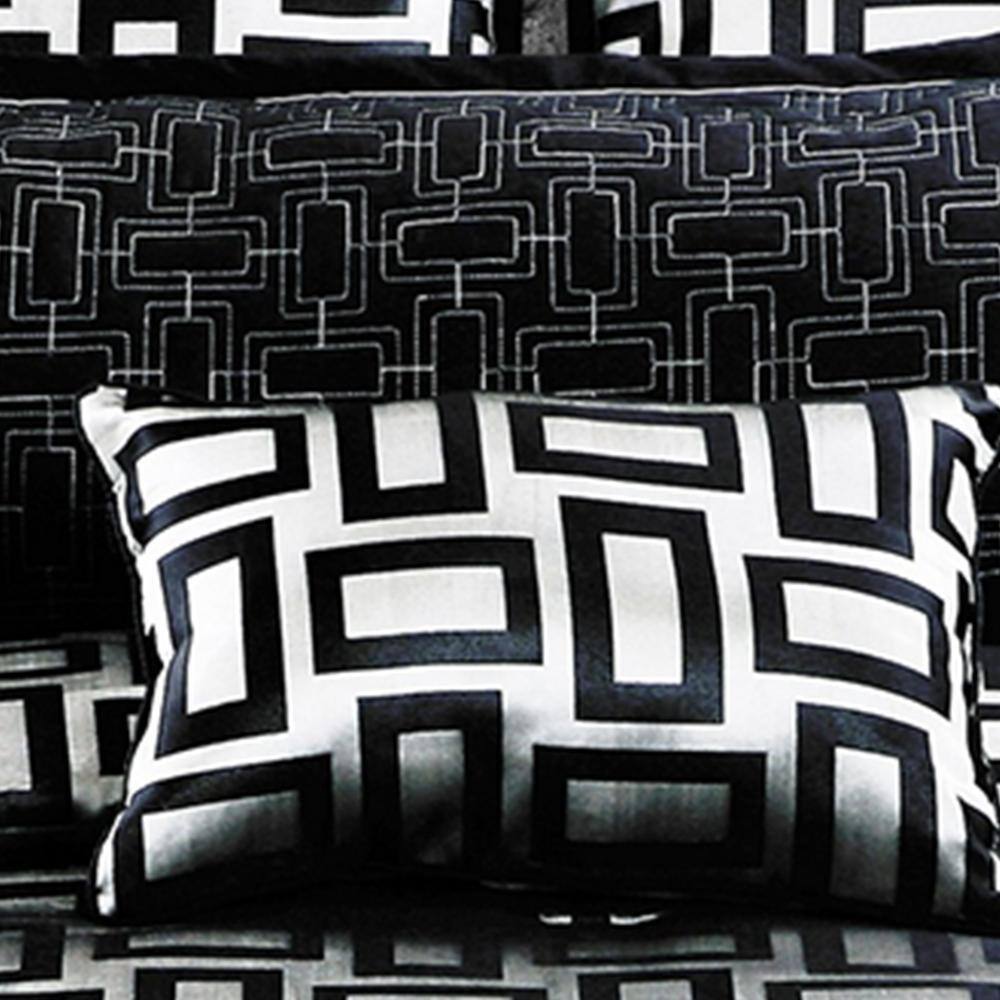 Gray and Black Geometric Polyester Queen Comforter Set