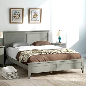 Full Size Wood Frame Platform Bed with Center Support Leg, Gray