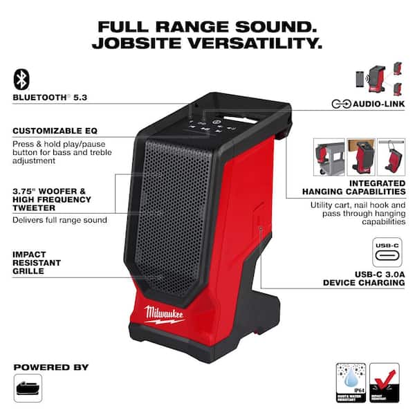M18 18V Lithium-Ion Cordless Wireless Bluetooth Jobsite Speaker w/ (1) 5Ah Battery & Charger