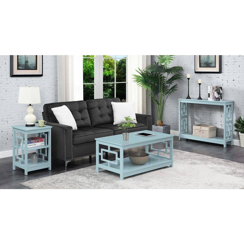Sea Foam Blue Wood Console Table with Storage Shelf