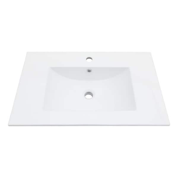 30 in. W x 18 in. D Porcelain Ceramic Drop In Single Bowl Bath Vanity Top Sink in White with 1 Faucet Holes and Overflow