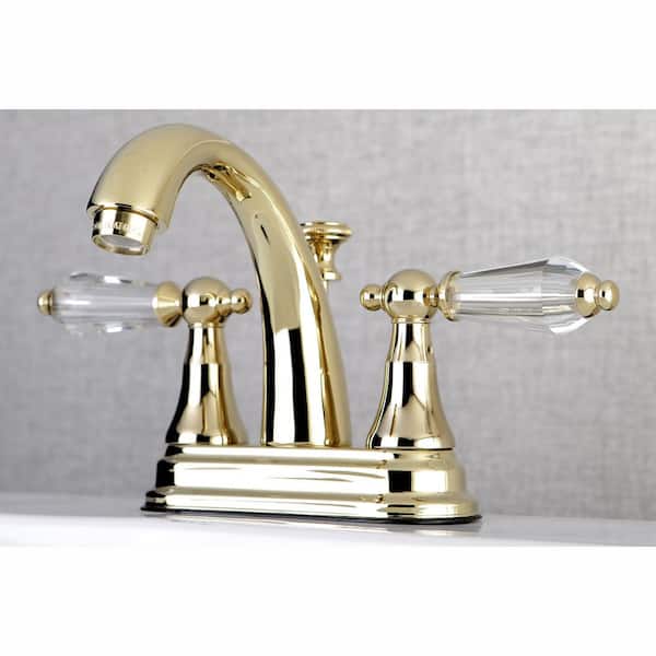 English Crystal 4 in. Centerset 2-Handle Bathroom Faucet in Polished Brass
