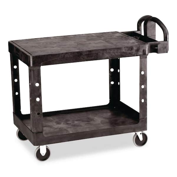 Heavy Duty Black 2-Shelf Utility Cart with Flat Shelf in Medium