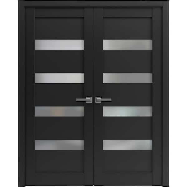 Sartodoors 72 in. x 96 in. 2 Panel Black Matte Finished MDF Sliding Door with Hardware