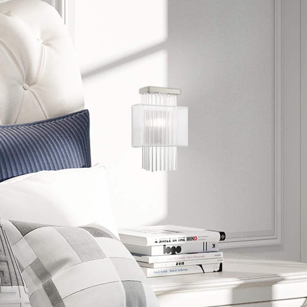 Brushed Nickel Dimmable Sconce with Crystal Rods