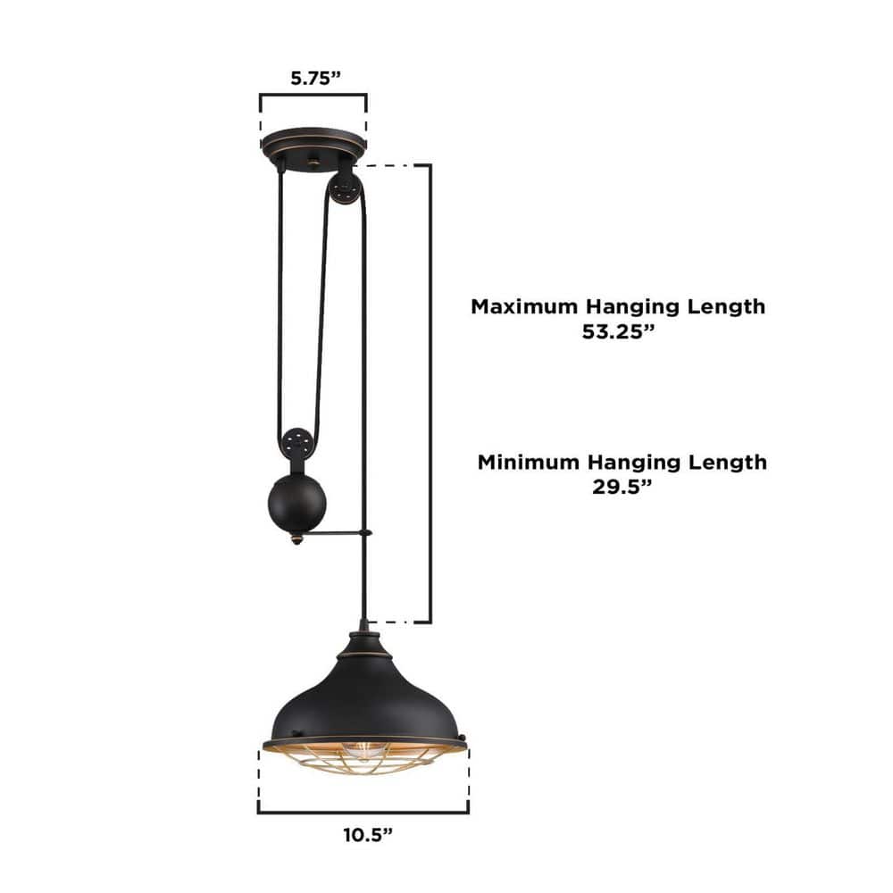 Chaves 29.5'' Black-Bronze Indoor Pulley Pendant with Golden Brass Cage Shade