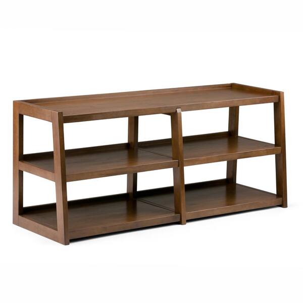 Simpli Home Sawhorse 60 in. Medium Saddle Brown Wood TV Stand Fits TVs Up to 66 in. with Solid Wood