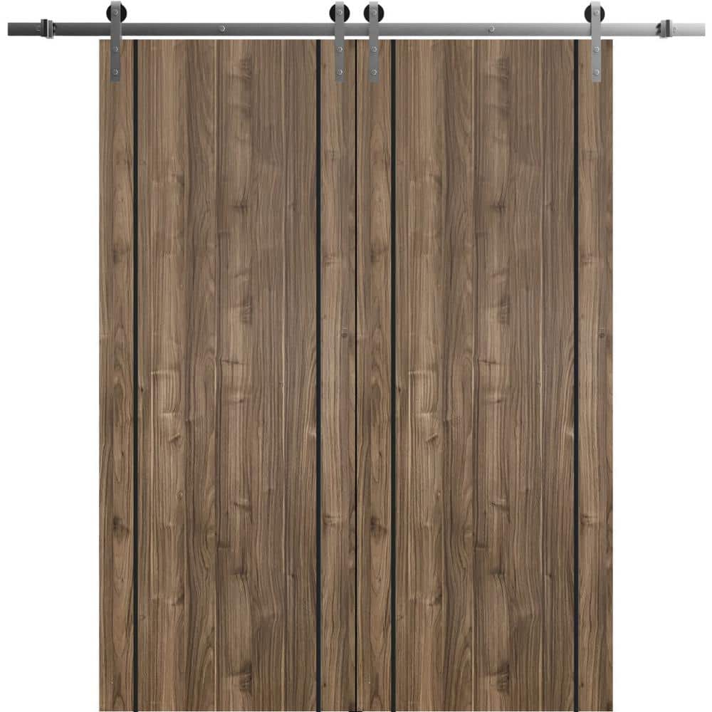 30 in. x 80 in. 2 Panel Walnut Solid Wood with Honeycomb Sliding Barn Door with Hardware Kit price history on PriceWatchPro