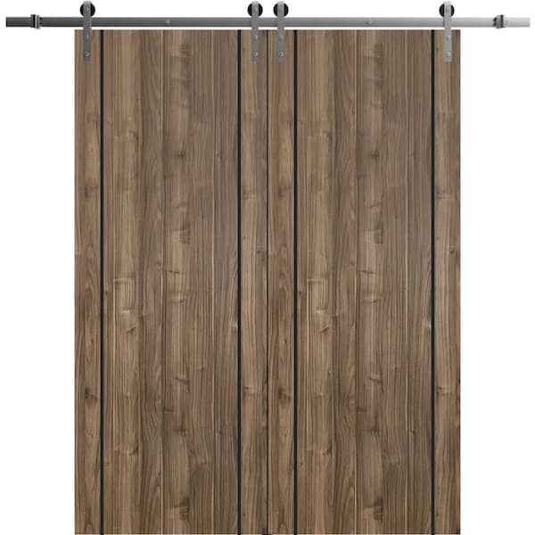 Sartodoors 32 in. x 80 in. 2 Panel Walnut Solid Wood with Honeycomb Sliding Barn Door with Hardware Kit