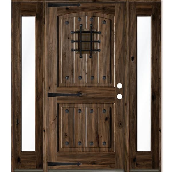 Krosswood Doors 58 in. x 80 in. Mediterranean Knotty Alder Left-Hand/Inswing Clear Glass Black Stain Wood Prehung Front Door w/DFSL